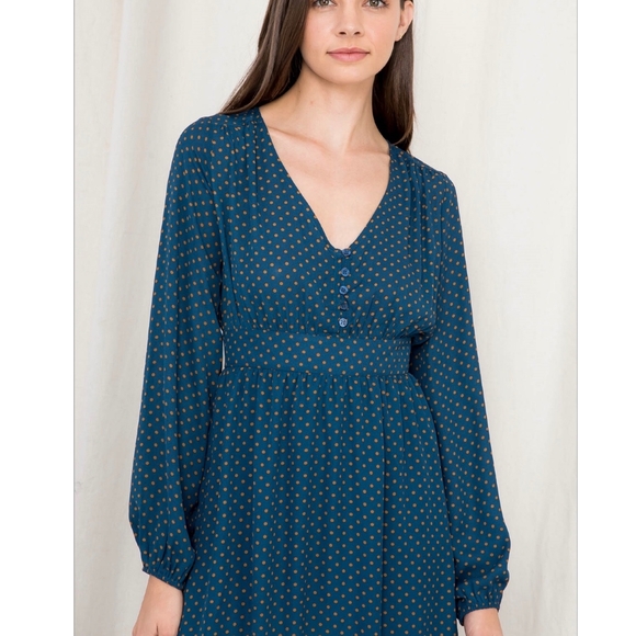 LAST ONE❗️ROKOKO Dark Teal Polka Dot Flowy Midi Dress - Picture 4 of 10